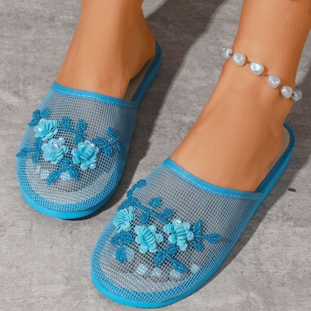 Sandal Jaring Bordir Bunga Kas - Waders ulasan dan harga